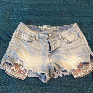 Hippie Laundry Blue Jean Shorts Distressed Raw-Edge